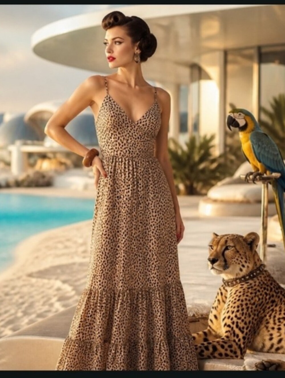 Cupshe Leopard-Print Spaghetti Strap Maxi Dress - Taupe